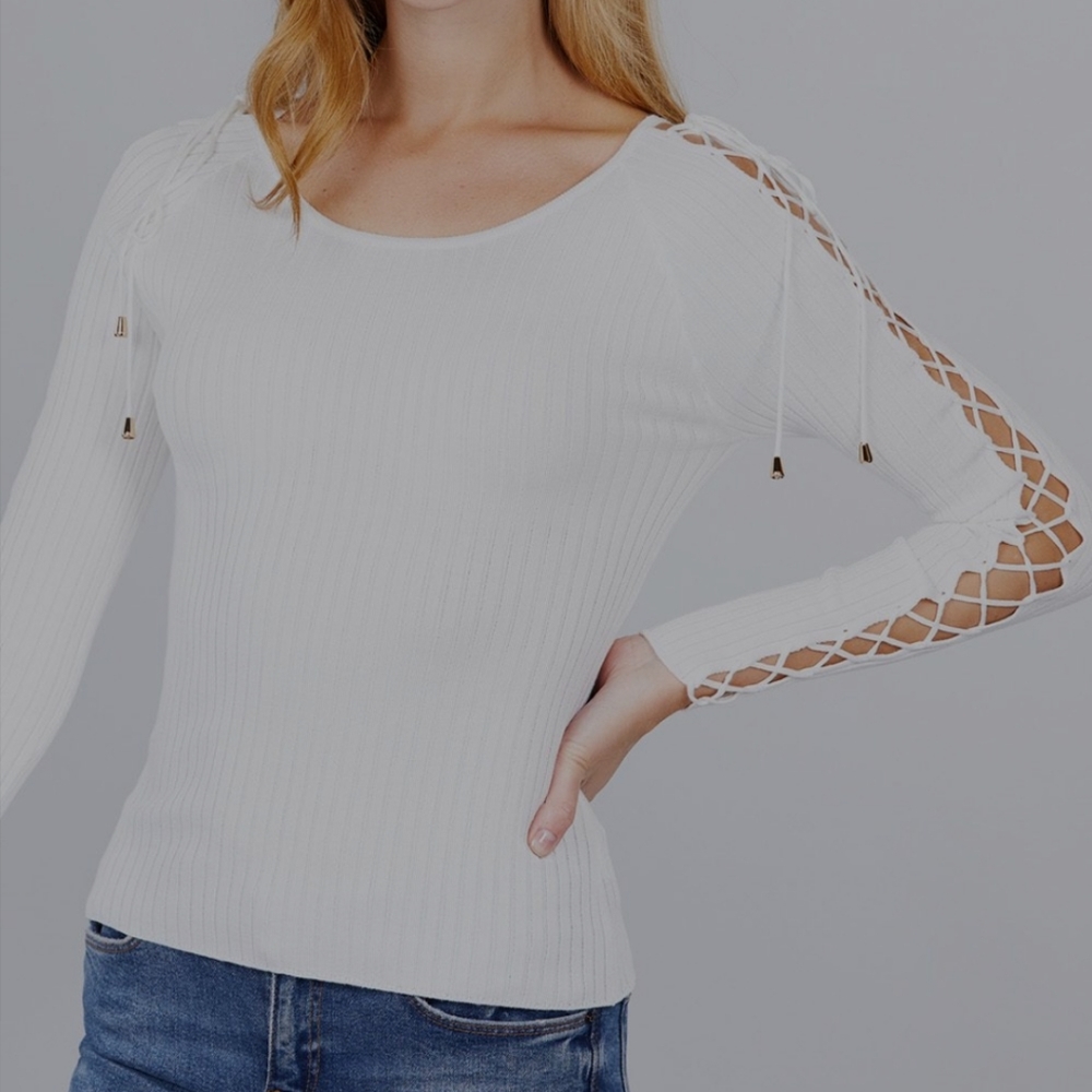 White Ribbed Sweater Top